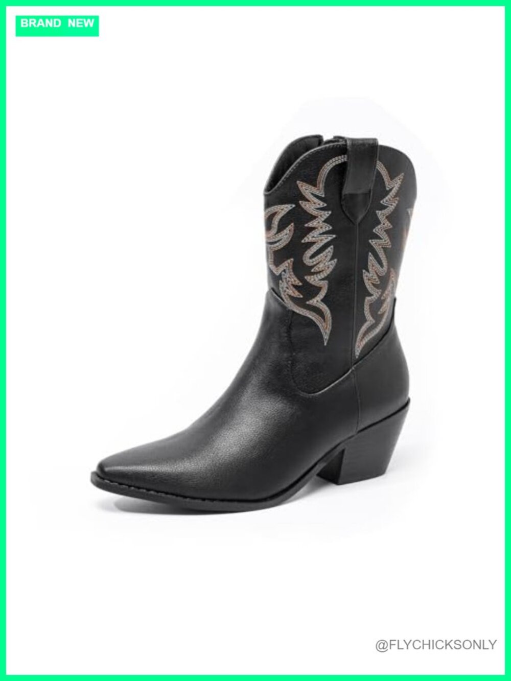 Pointed Toe Western Cowboy Boots Pull On Leather Mid Calf